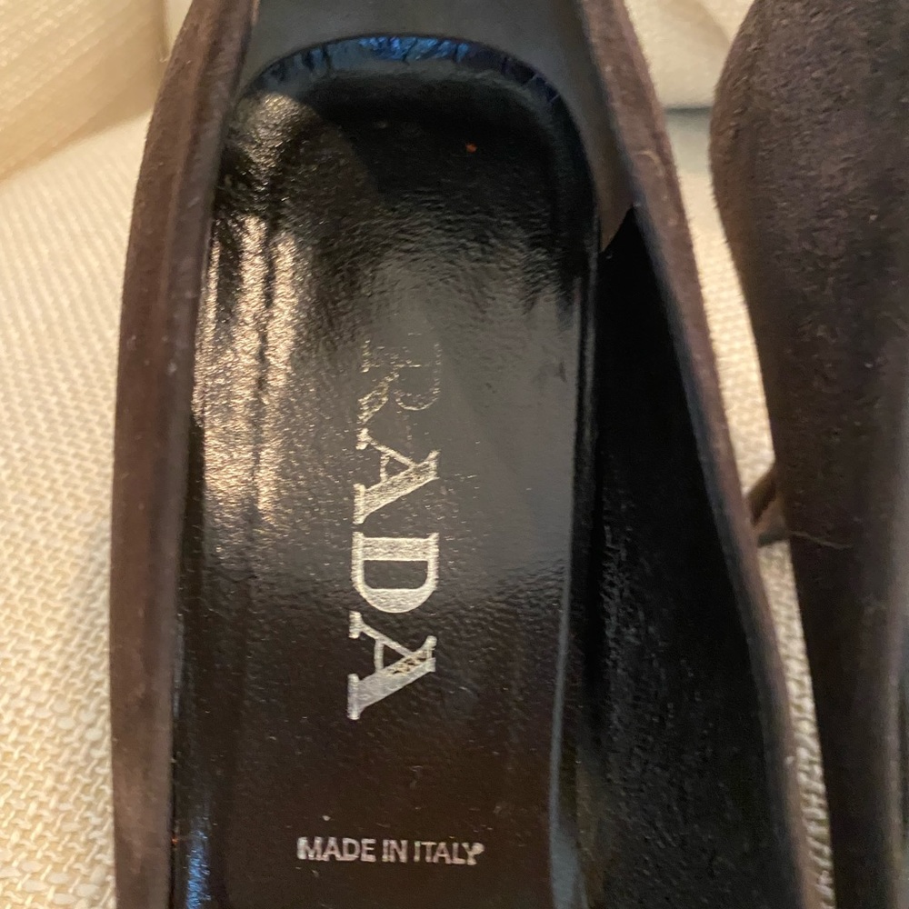Prada Brown Suede Square Toe w Unique Heel Pump / Womens Size 8 - Picture 6 of 13